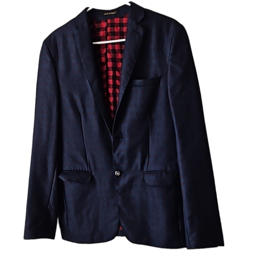 Men's Jack Romeo navy Blazer with wine colored squares size 48 drop 6